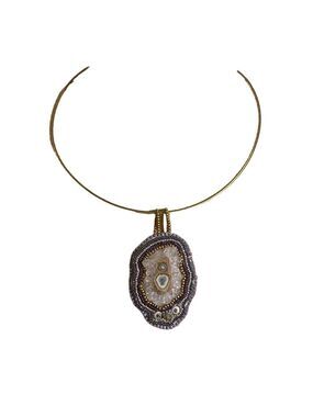 Handmade Amethyst Geode Slice Pendant Necklace Gold Choker